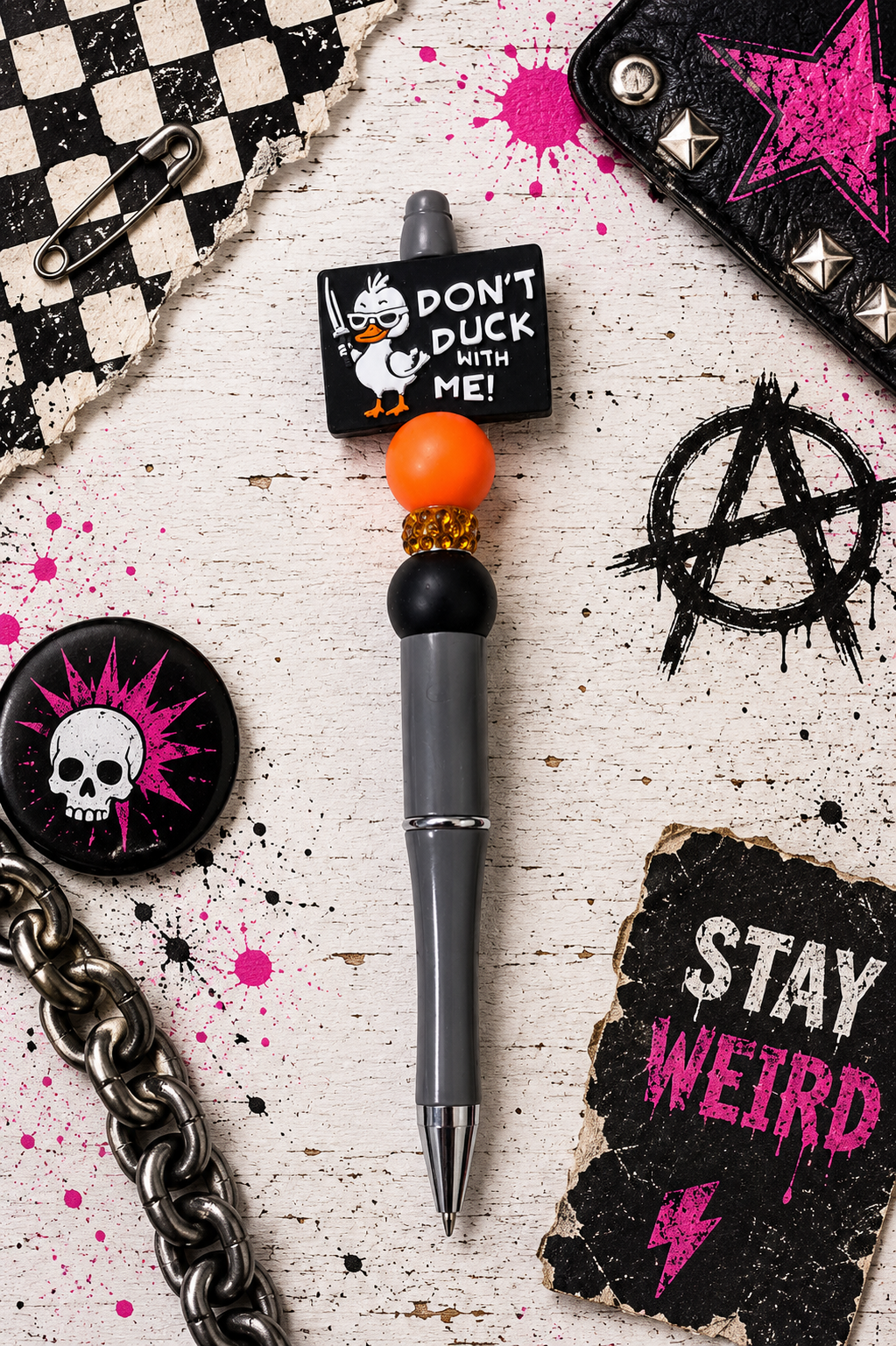 Don't Duck With Me Beaded Pen Snarky Office Desk Accessory