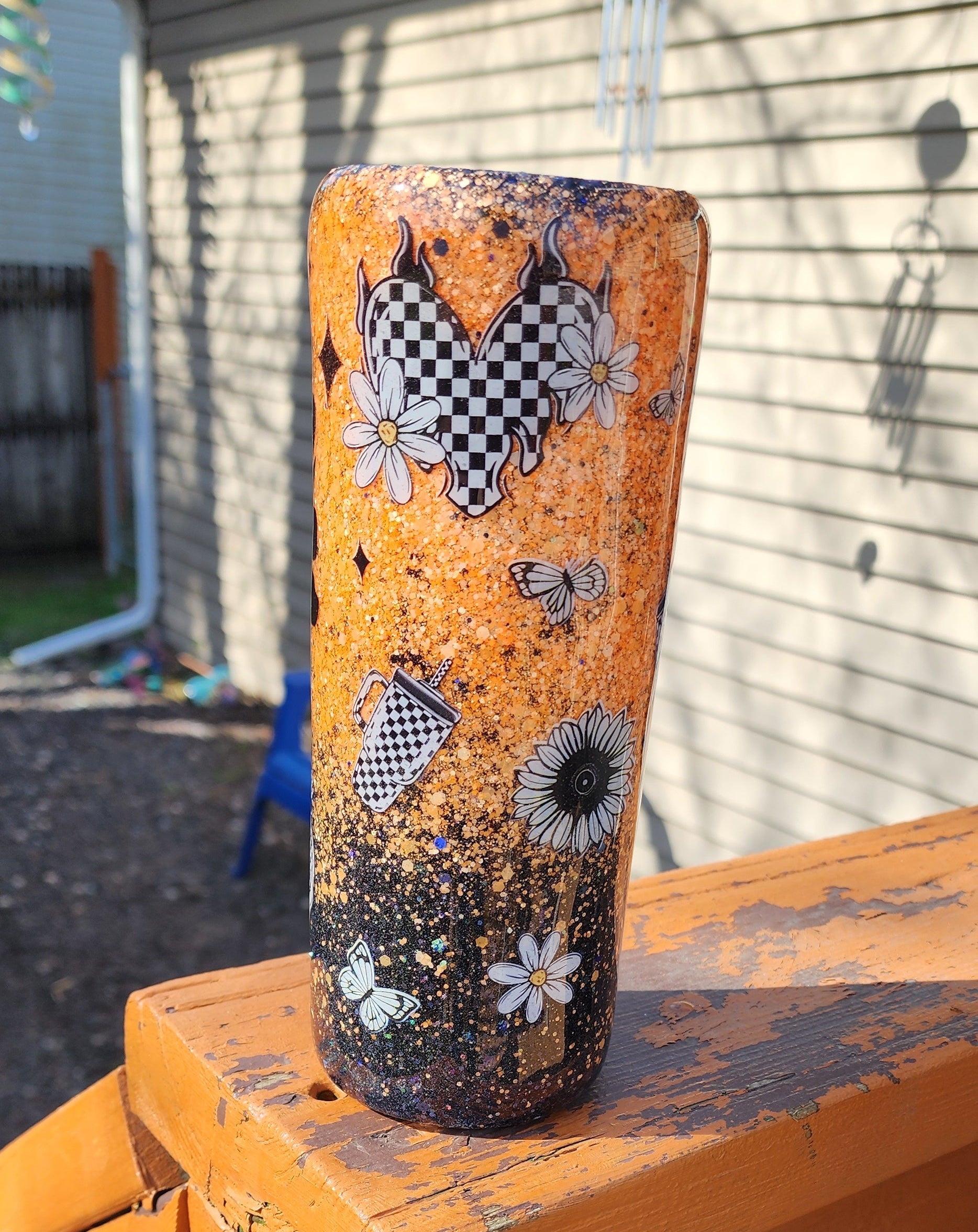 Suck It Up Buttercup Tumbler 20oz Stainless Steel Epoxy Cup, Orange Black Glitter Coffee Cup, Funny Sassy Insulated Drinkware