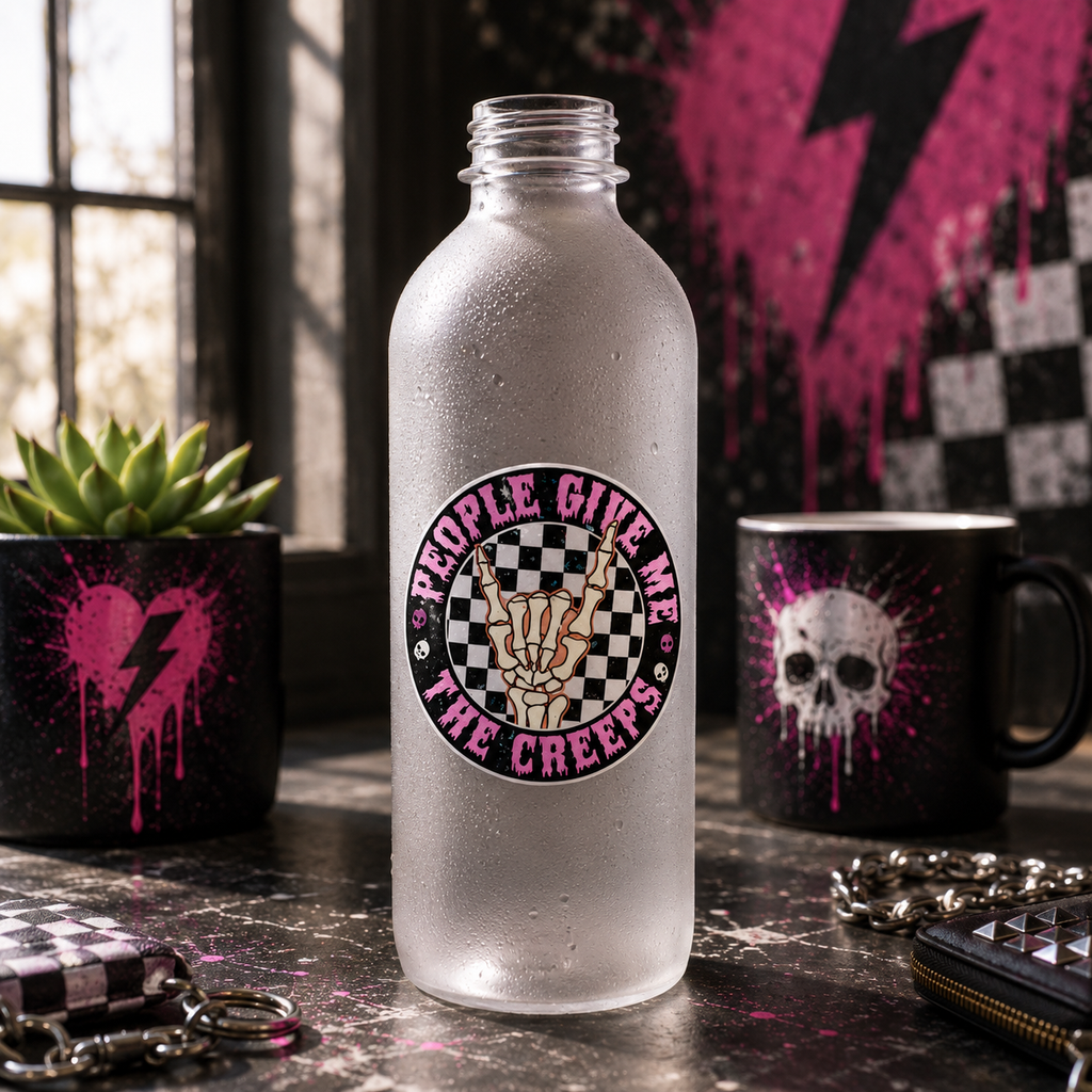 People Give Me the Creeps Vinyl Sticker | Funny Goth Waterproof Skeleton Hand Decal