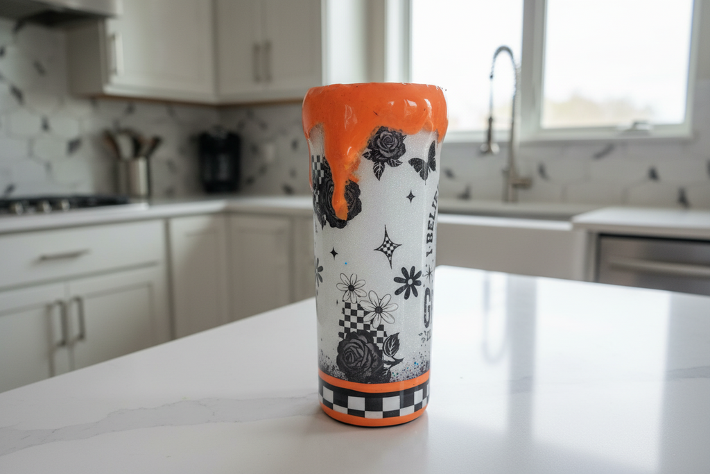 I Believe in Holding Grudges Tumbler 20oz – Heal in Hell Cup, Silver Glitter Epoxy Tumbler, Orange Drip, Funny Sarcastic Gift