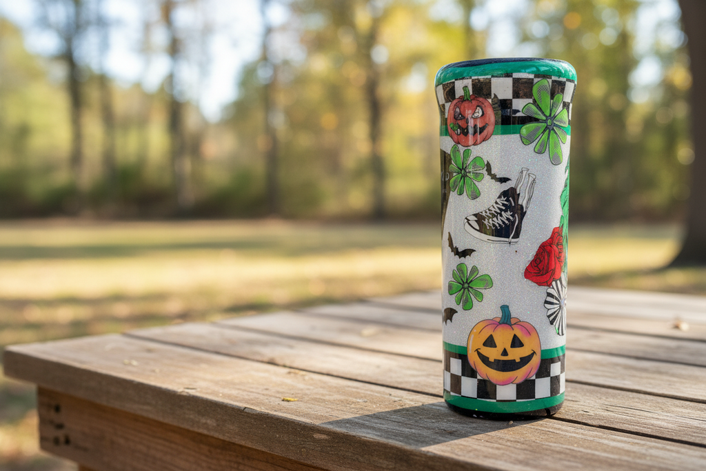 Cute Ghost Glitter Tumbler 20oz – Silver Sparkle Epoxy Cup – Spooky Cute Halloween Coffee Mug – Handmade Stainless Steel Travel Cup