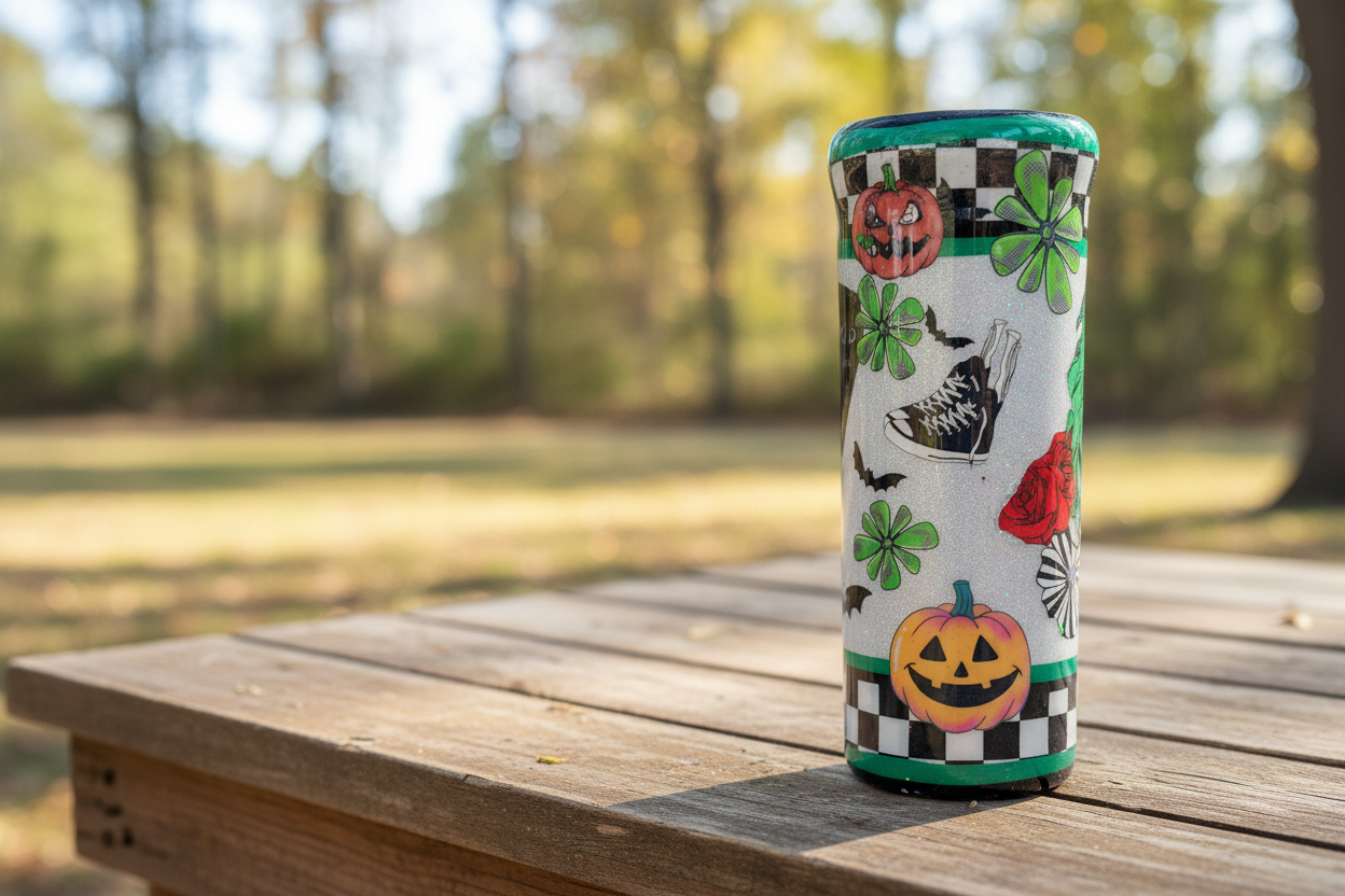 Cute Ghost Glitter Tumbler 20oz – Silver Sparkle Epoxy Cup – Spooky Cute Halloween Coffee Mug – Handmade Stainless Steel Travel Cup