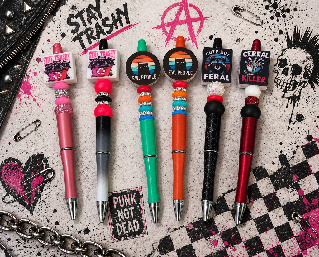 Funny Handmade Beaded Pens | Sarcastic Refillable Pens | Coworker Gift | Office Desk Accessory | Cute but Feral | Eww People | Stay Trashy | Cereal Killer