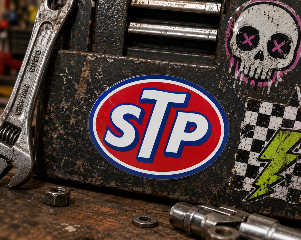 STP Logo Vinyl Sticker – Retro Racing & Garage Decal **2 Pack**