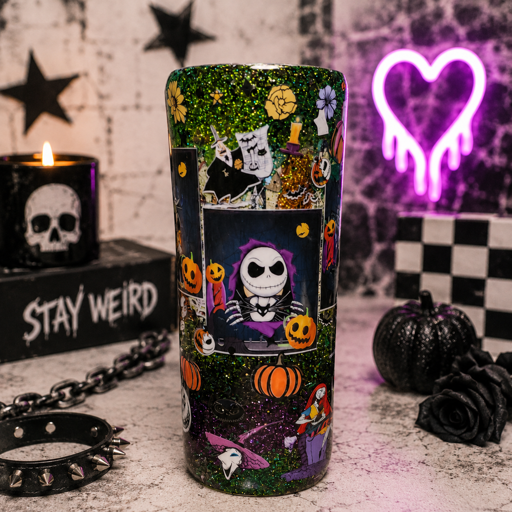 Halloween Glitter Epoxy Tumbler 20oz | Handmade Spooky Cup