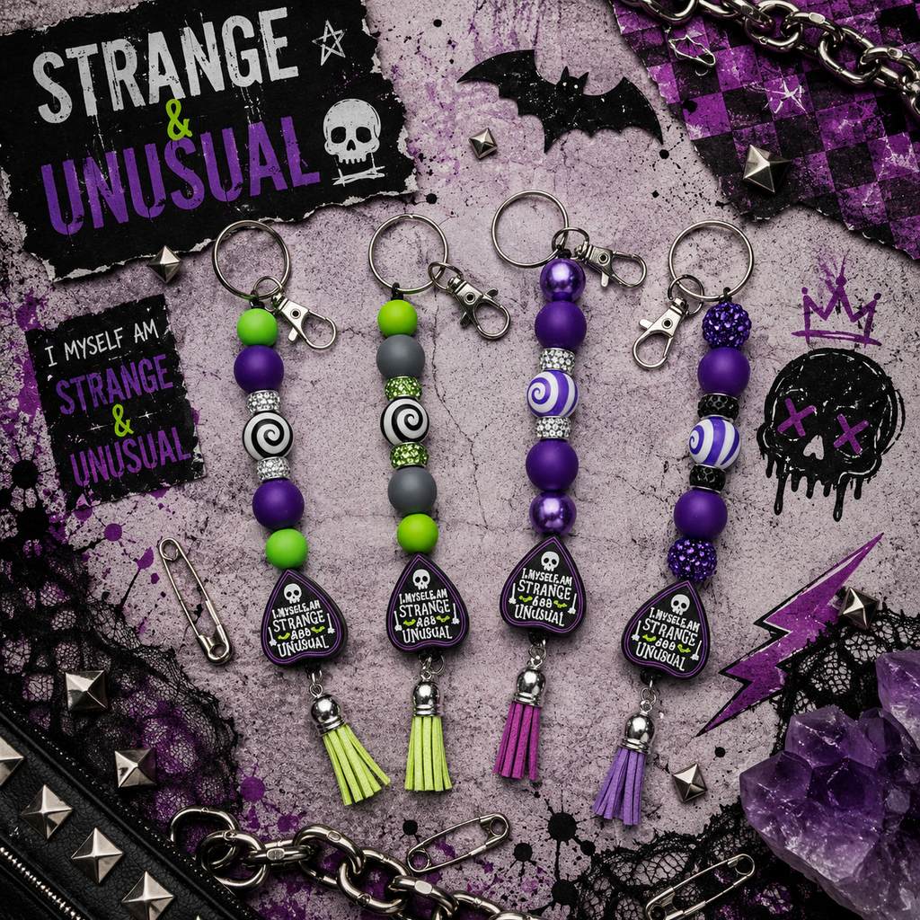 Strange & Unusual Gothic Beaded Keychain | Ouija Planchette Charm | Spooky Keychain | Goth Gift | Creepy Cute Accessory