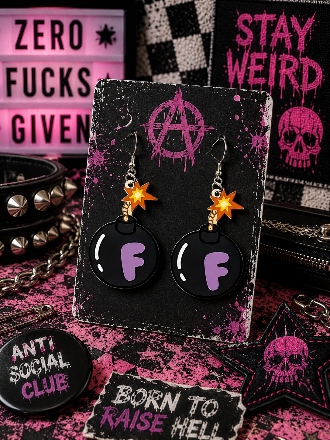 Unapologetic AF F-Bomb Earrings | Funny Black Purple Acrylic Dangle Earrings | Punk Statement Jewelry