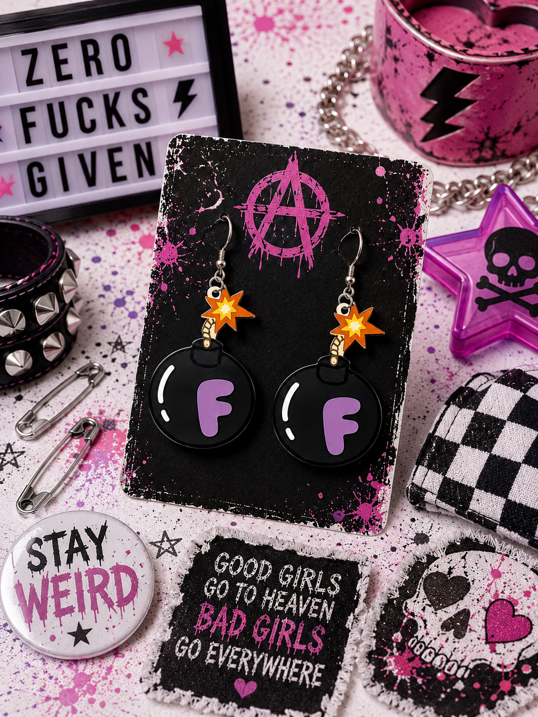 Unapologetic AF F-Bomb Earrings | Funny Black Purple Acrylic Dangle Earrings | Punk Statement Jewelry