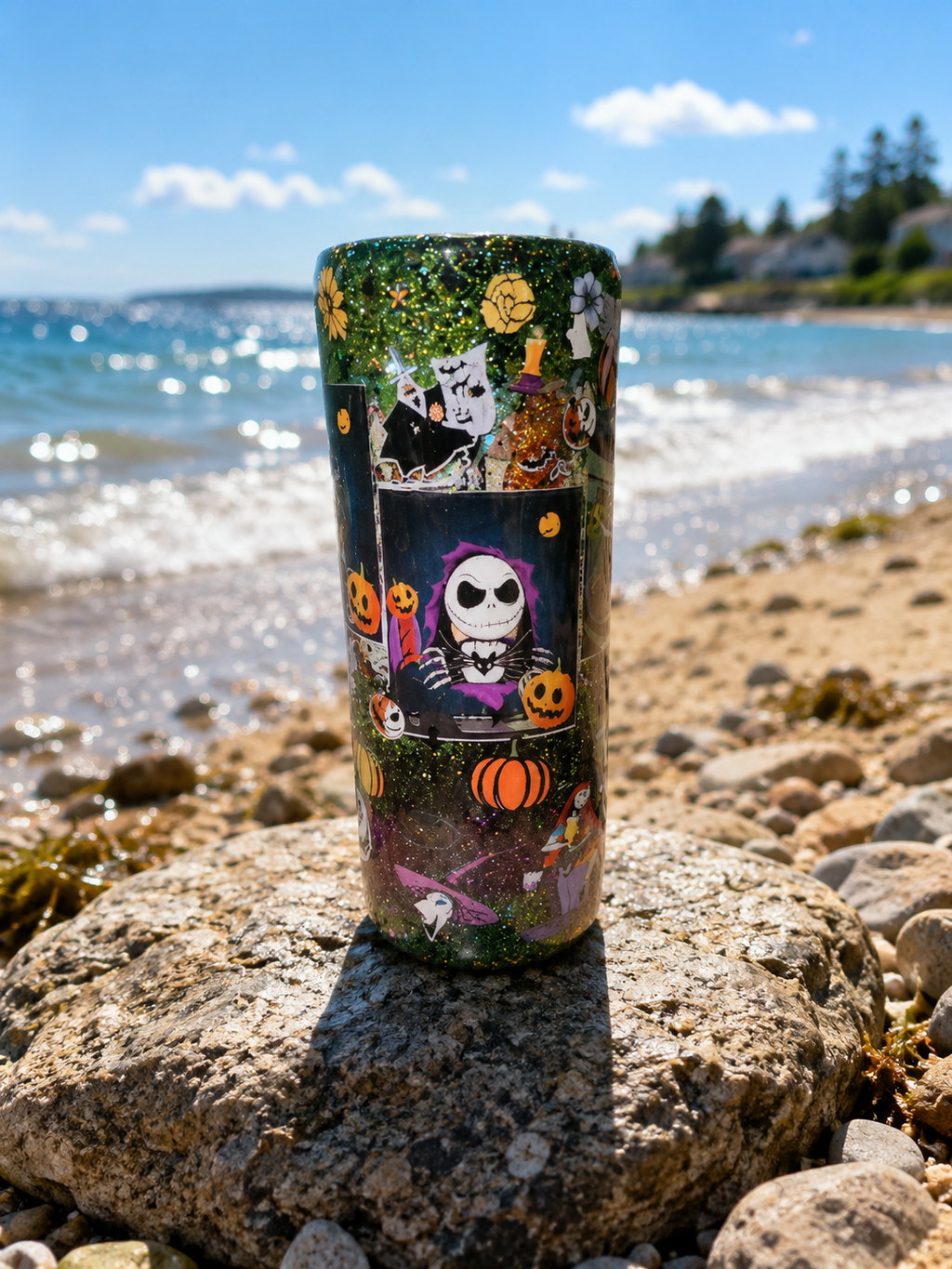 Green, Orange & Purple Halloween Epoxy Tumbler – 20oz Glitter Leopard Print Stainless Steel Cup | Spooky Fall Drinkware | Handmade Halloween Gift