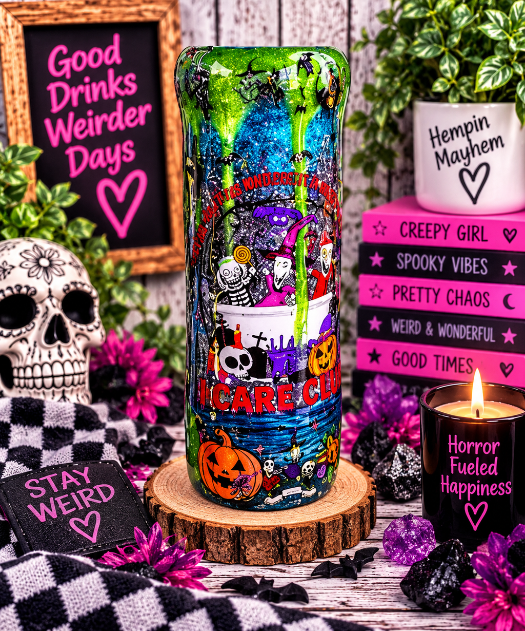 Halloween Glitter Tumbler, Stainless Steel Cup with Epoxy Finish and Metal Straw