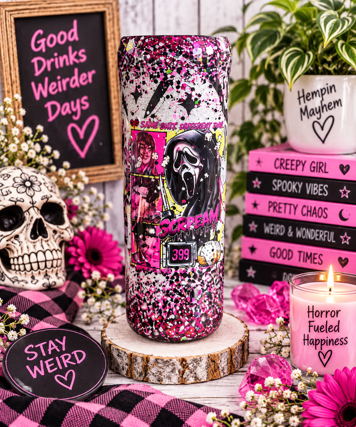 Silver horror fan Glitter Epoxy Tumbler, Spooky Season Vibes, Ghost Face Scream Cup
