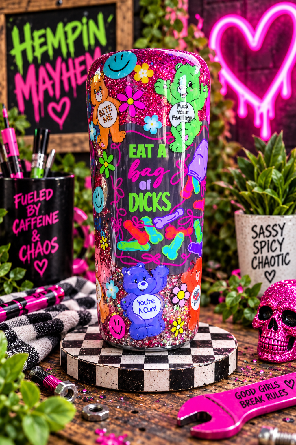 Sassy Swear Bears Epoxy Tumbler | Insulated Stainless Steel Cup with Lid & Straw