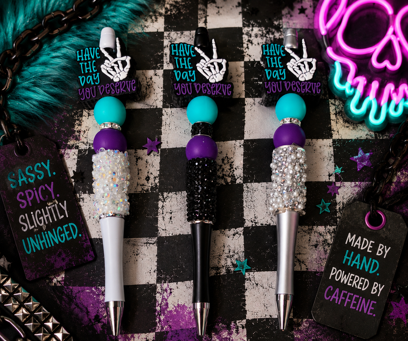 Have the Day You Deserve Beaded Pen | Funny Refillable Bling Pen | Handmade Sassy Coworker Gift | Desk & Planner Accessory | Hempin Mayhem