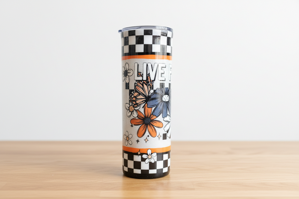Live Free Floral Glitter Tumbler | 20oz Stainless Steel Epoxy Cup | Silver Sparkle Insulated Drinkware