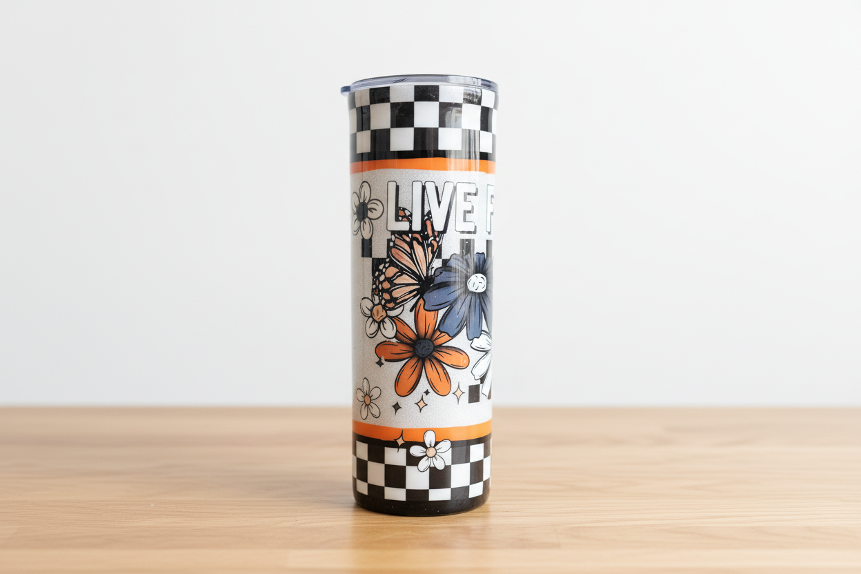 Live Free Floral Glitter Tumbler | 20oz Stainless Steel Epoxy Cup | Silver Sparkle Insulated Drinkware