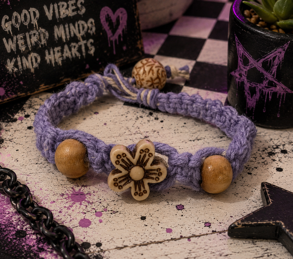 Lavender Hemp Flower Bracelet | Handmade Macrame Bracelet | Adjustable Boho Bracelet | Cotton Cord Jewelry | Hippie Gift | Everyday Bracelet
