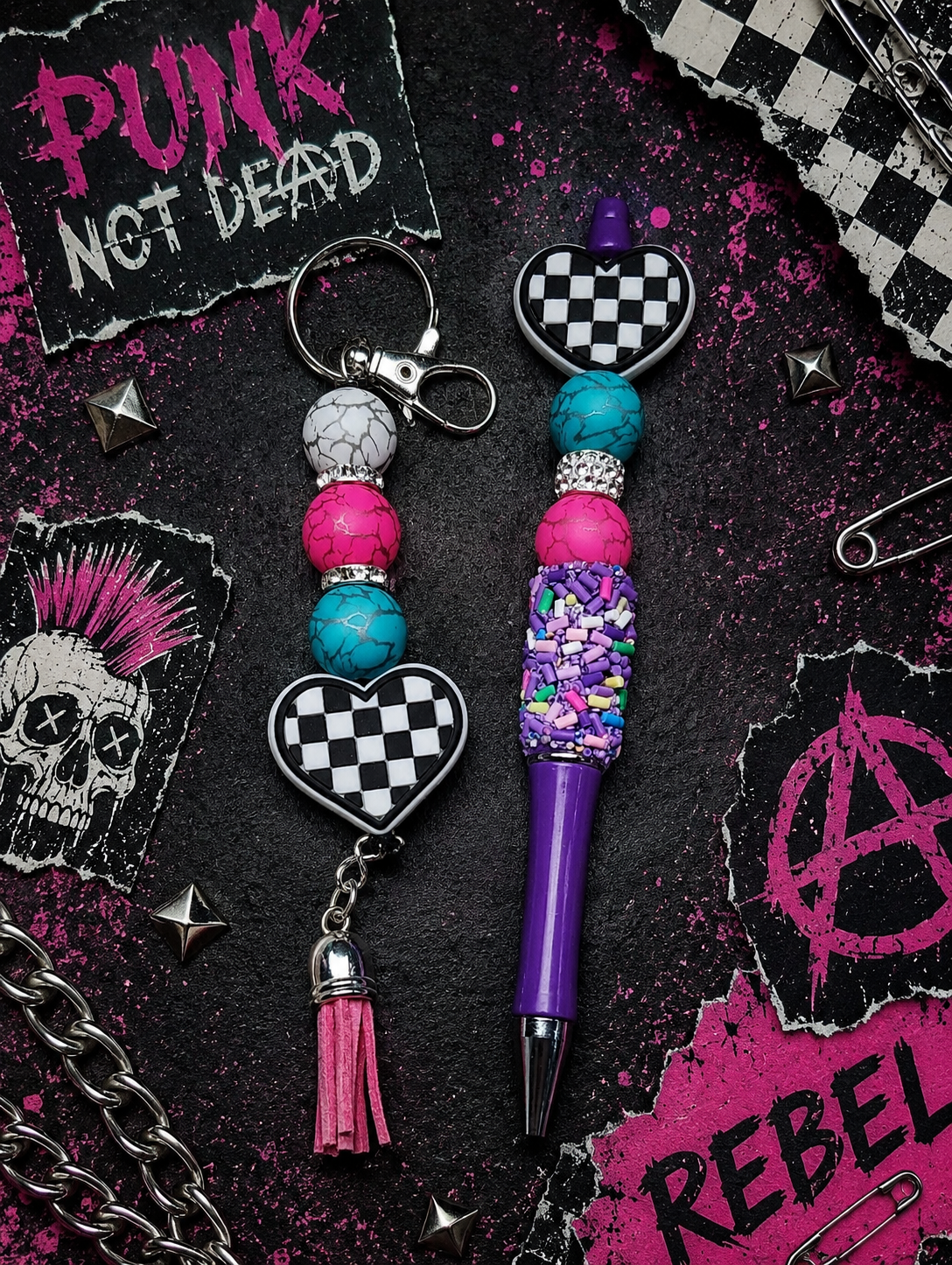 Handmade Checkered Heart Keychain – Cute, Colorful & Full of Attitude