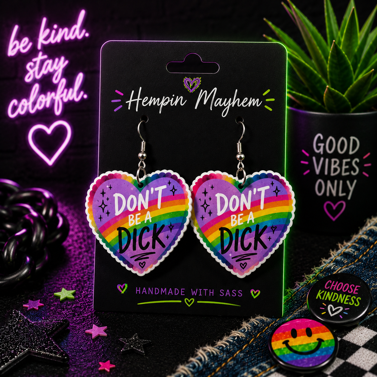 🌈 Don't Be a Jerk Rainbow Dangle Earrings | Funny Sassy Statement Earrings | Colorful Handmade Jewelry