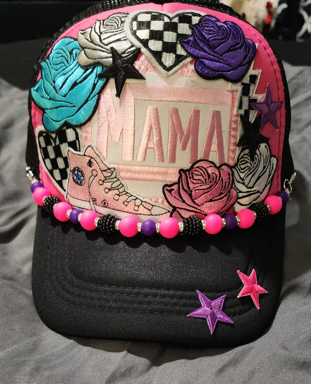 Mama Trucker Hat – Pink & Black Mesh Snapback Cap, Trendy Mom Hat, Cute Western Streetwear Trucker Hat