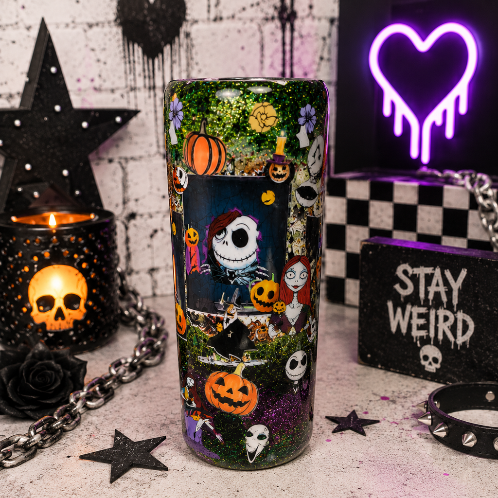 Halloween Glitter Epoxy Tumbler 20oz | Handmade Spooky Cup