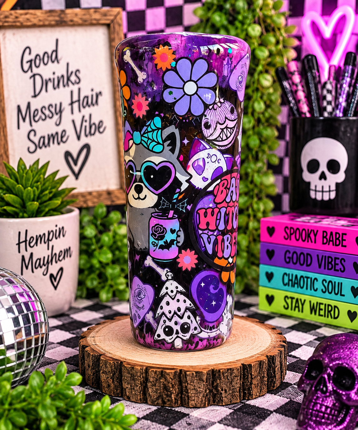 Spooky Babe Tumbler | Gothic Cute 20oz Stainless Steel Tumbler | Halloween Coffee Cup | Spooky Girl Gift | Alternative Tumbler | Goth Gift