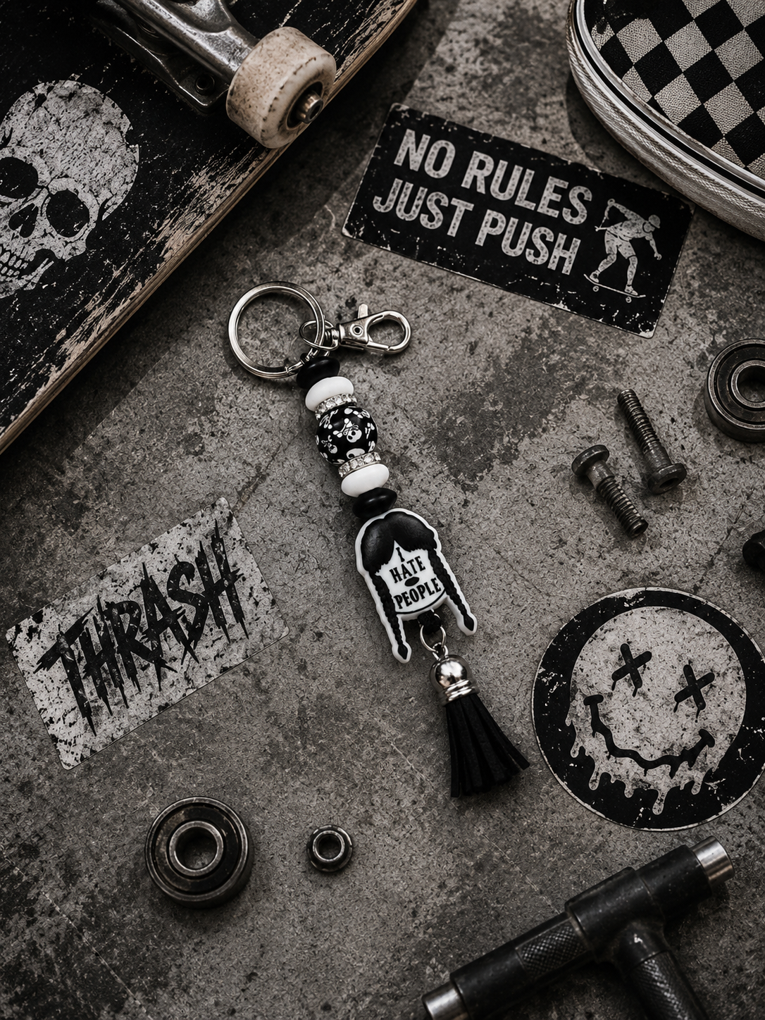 Black and White Spooky Keychain - Hempin Mayhem
