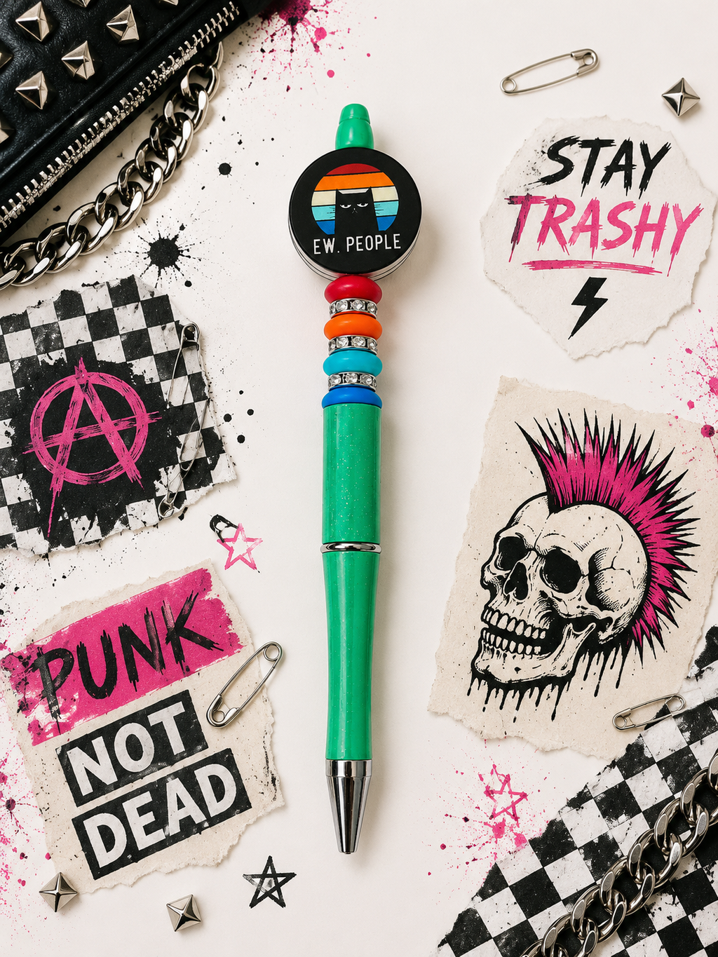 Funny Handmade Beaded Pens | Sarcastic Refillable Pens | Coworker Gift | Office Desk Accessory | Cute but Feral | Eww People | Stay Trashy | Cereal Killer