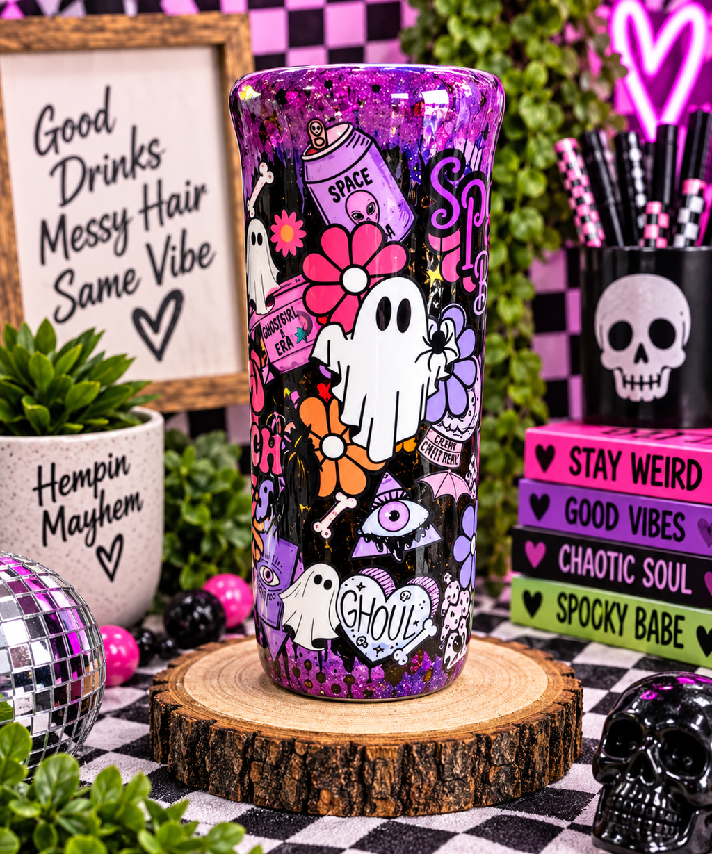 Spooky Babe Tumbler | Gothic Cute 20oz Stainless Steel Tumbler | Halloween Coffee Cup | Spooky Girl Gift | Alternative Tumbler | Goth Gift