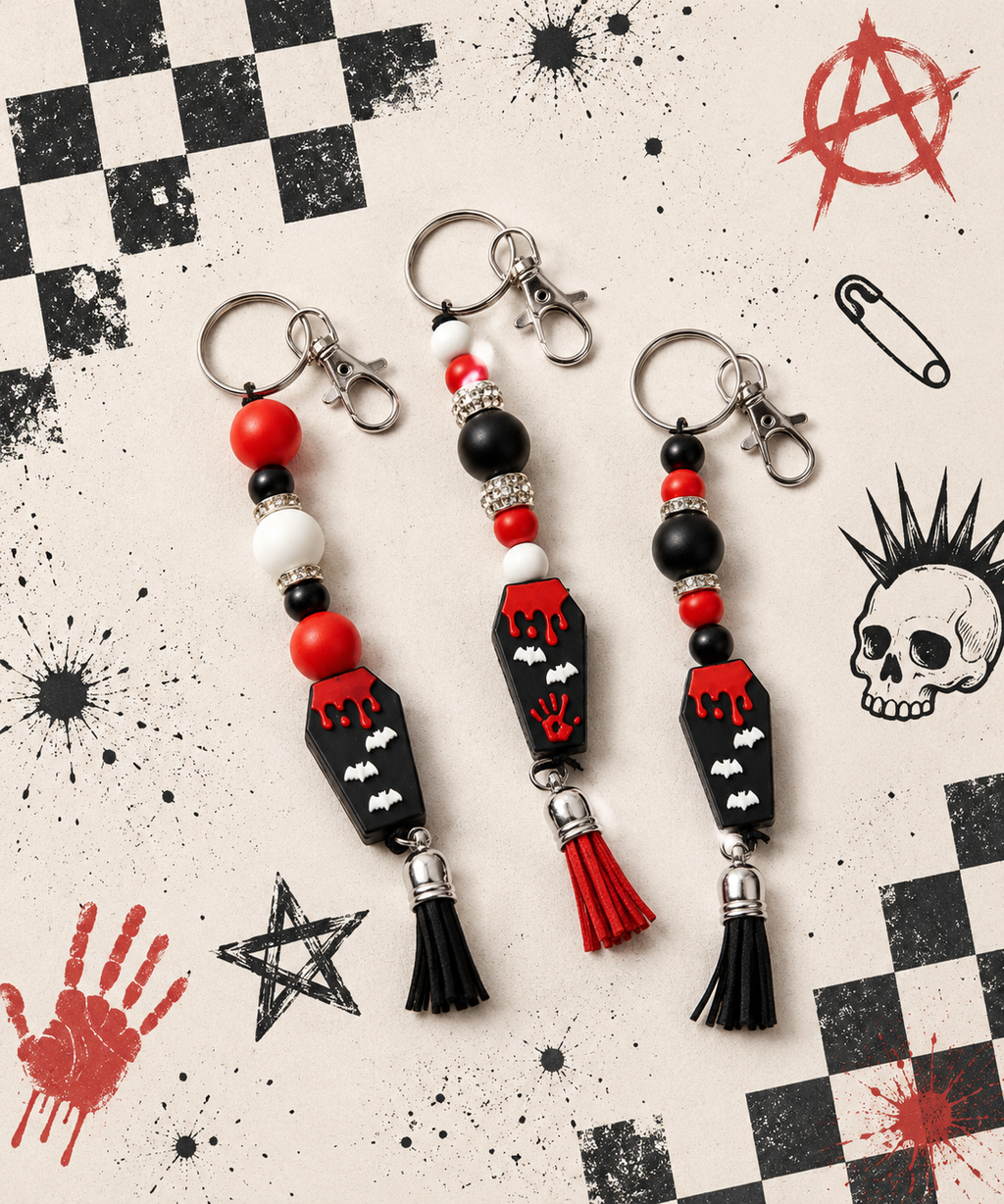Coffin Cutie Beaded Keychain | Gothic Halloween Keychain | Spooky Cute Bag Charm | Witchy Gift for Her | Creepy Cute Accessory