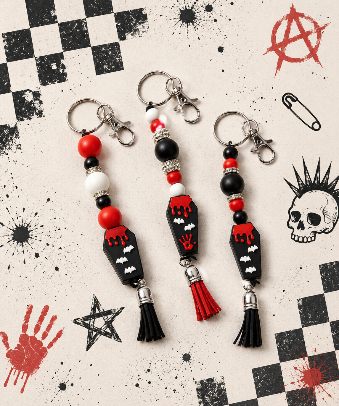 Coffin Cutie Beaded Keychain | Gothic Halloween Keychain | Spooky Cute Bag Charm | Witchy Gift for Her | Creepy Cute Accessory