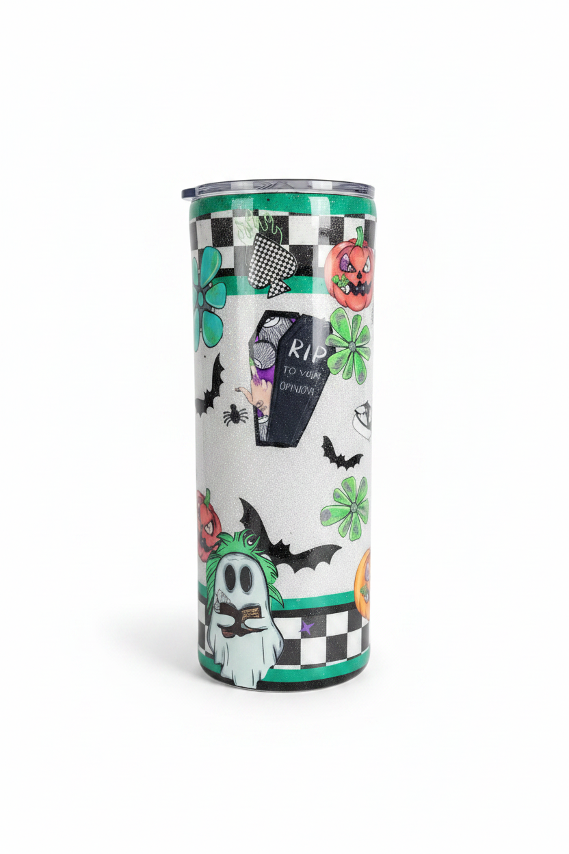 Cute Ghost Glitter Tumbler 20oz – Silver Sparkle Epoxy Cup – Spooky Cute Halloween Coffee Mug – Handmade Stainless Steel Travel Cup
