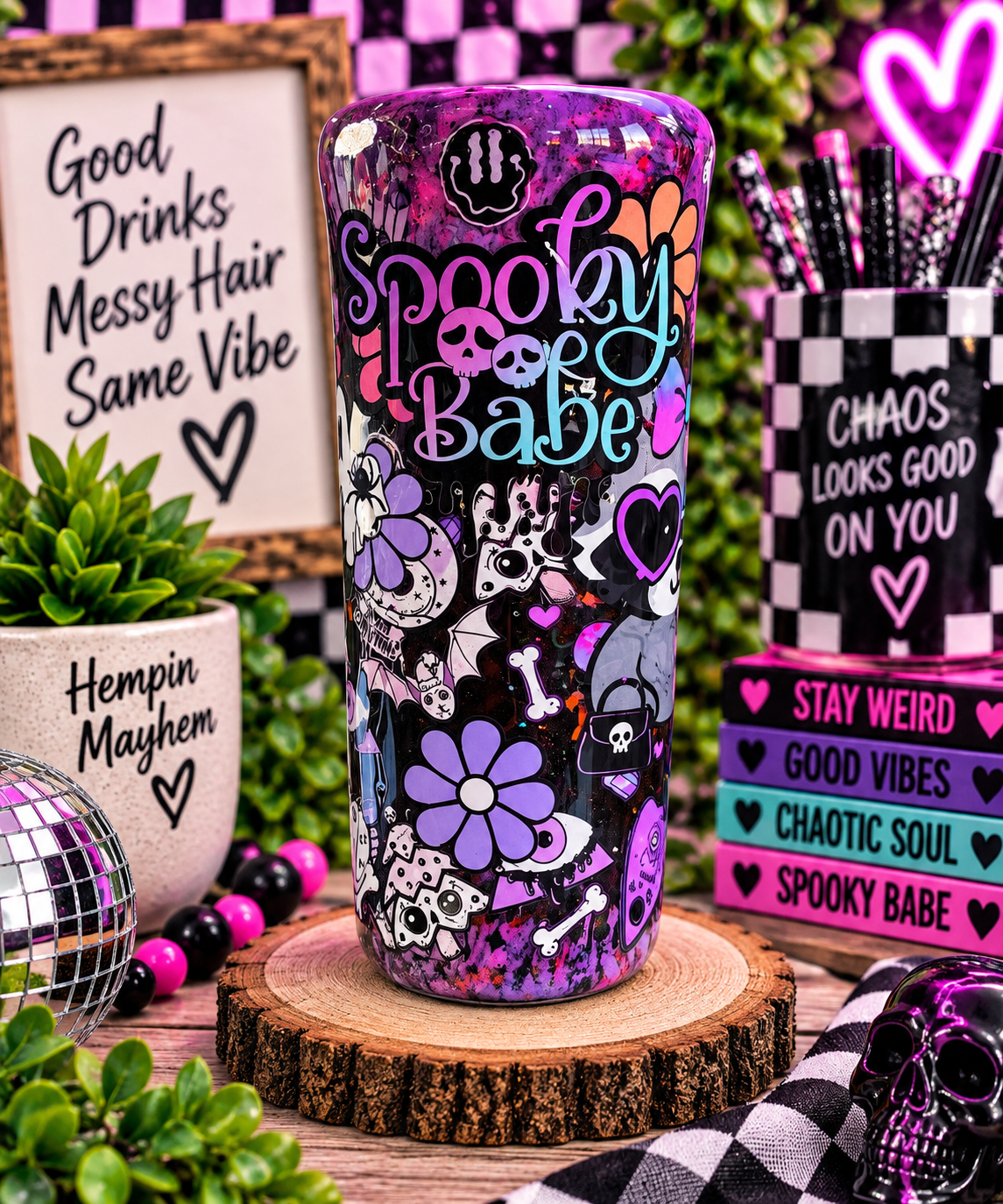 Spooky Babe Tumbler | Gothic Cute 20oz Stainless Steel Tumbler | Halloween Coffee Cup | Spooky Girl Gift | Alternative Tumbler | Goth Gift