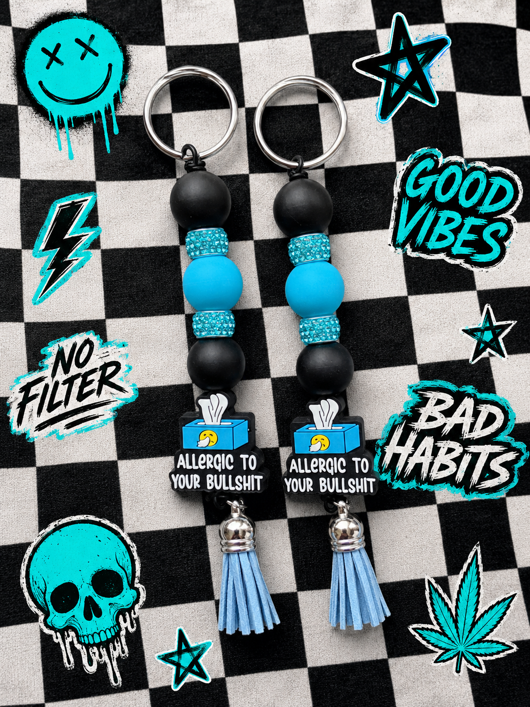 Allergic to Your Bullshit Beaded Keychain | Funny Kleenex Box Charm | Sassy Gift for Best Friend | Sarcastic Purse Charm | Handmade Keychain