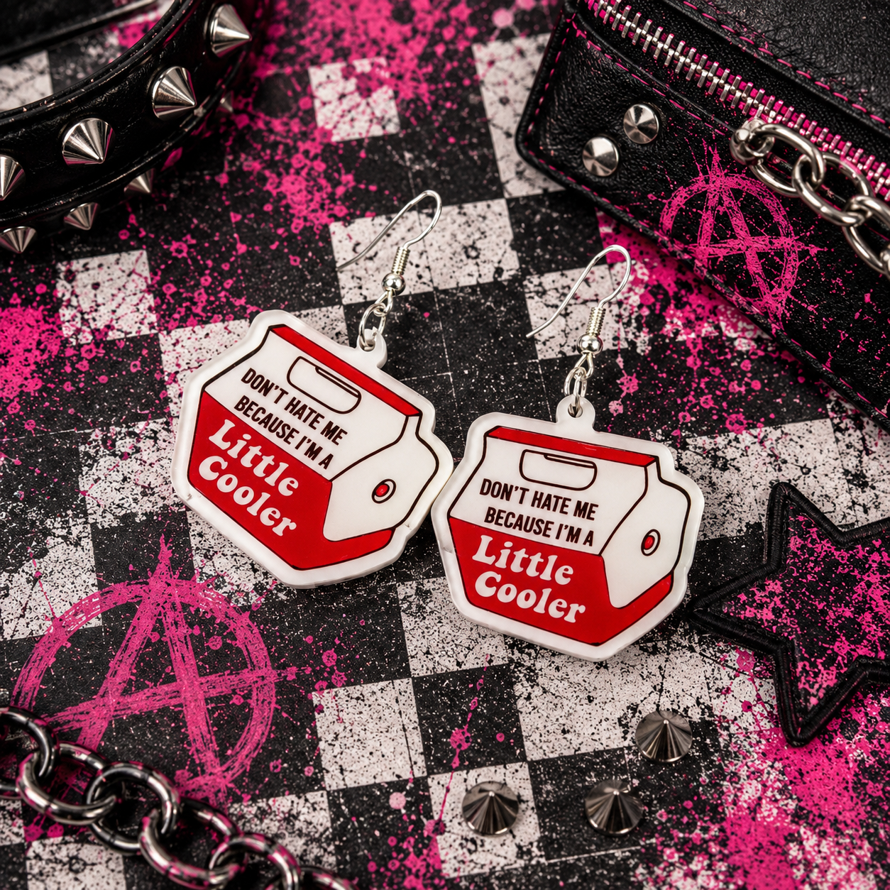Red & White Acrylic Dangle Earrings: Baddie Sass Charms