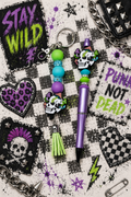 Skull Mushroom Beaded Keychain, Pen & Sticker Gift Set | Gothic Cute Handmade Gift | Alt Aesthetic Stationery Set | Spooky Gift for Her