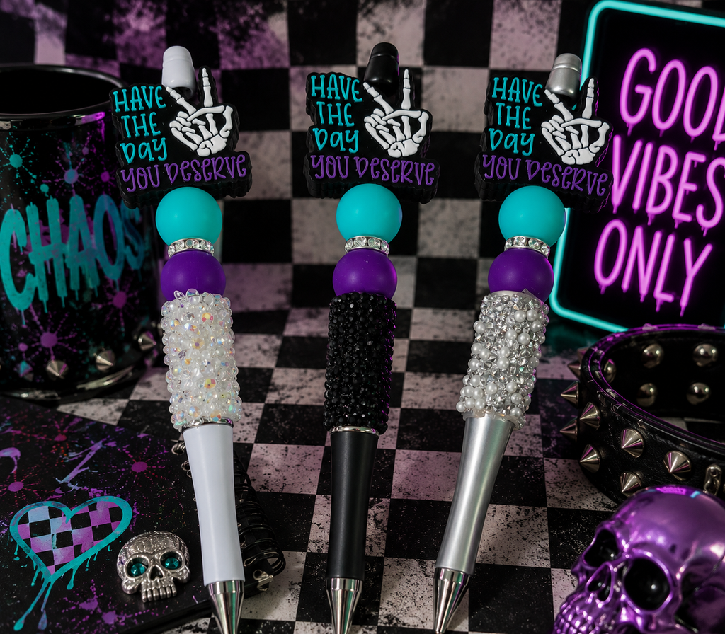 Have the Day You Deserve Beaded Pen | Funny Refillable Bling Pen | Handmade Sassy Coworker Gift | Desk & Planner Accessory | Hempin Mayhem