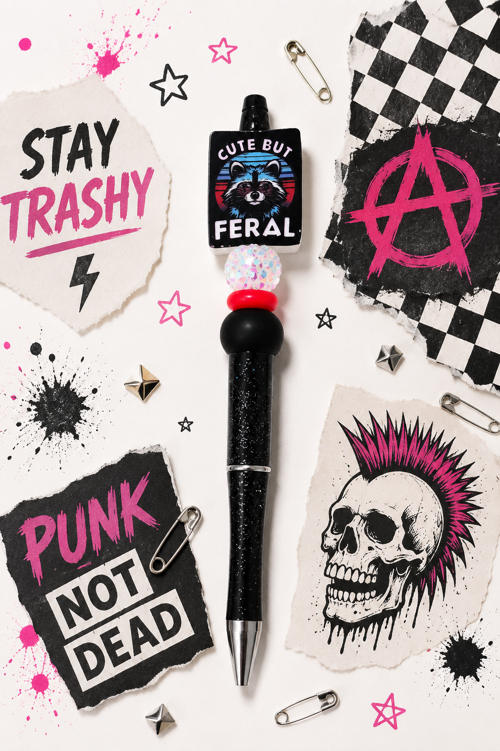 Funny Handmade Beaded Pens | Sarcastic Refillable Pens | Coworker Gift | Office Desk Accessory | Cute but Feral | Eww People | Stay Trashy | Cereal Killer