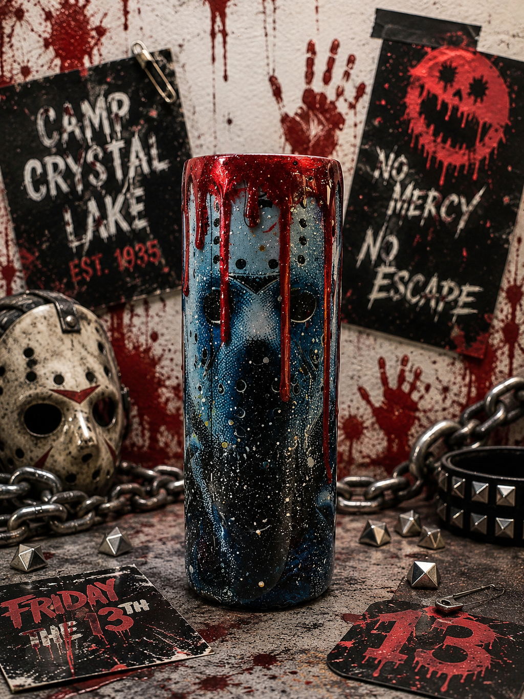 Bloody Jason Epoxy Drip Tumbler – Horror Movie Slasher Cup | Friday the 13th Inspired Drinkware