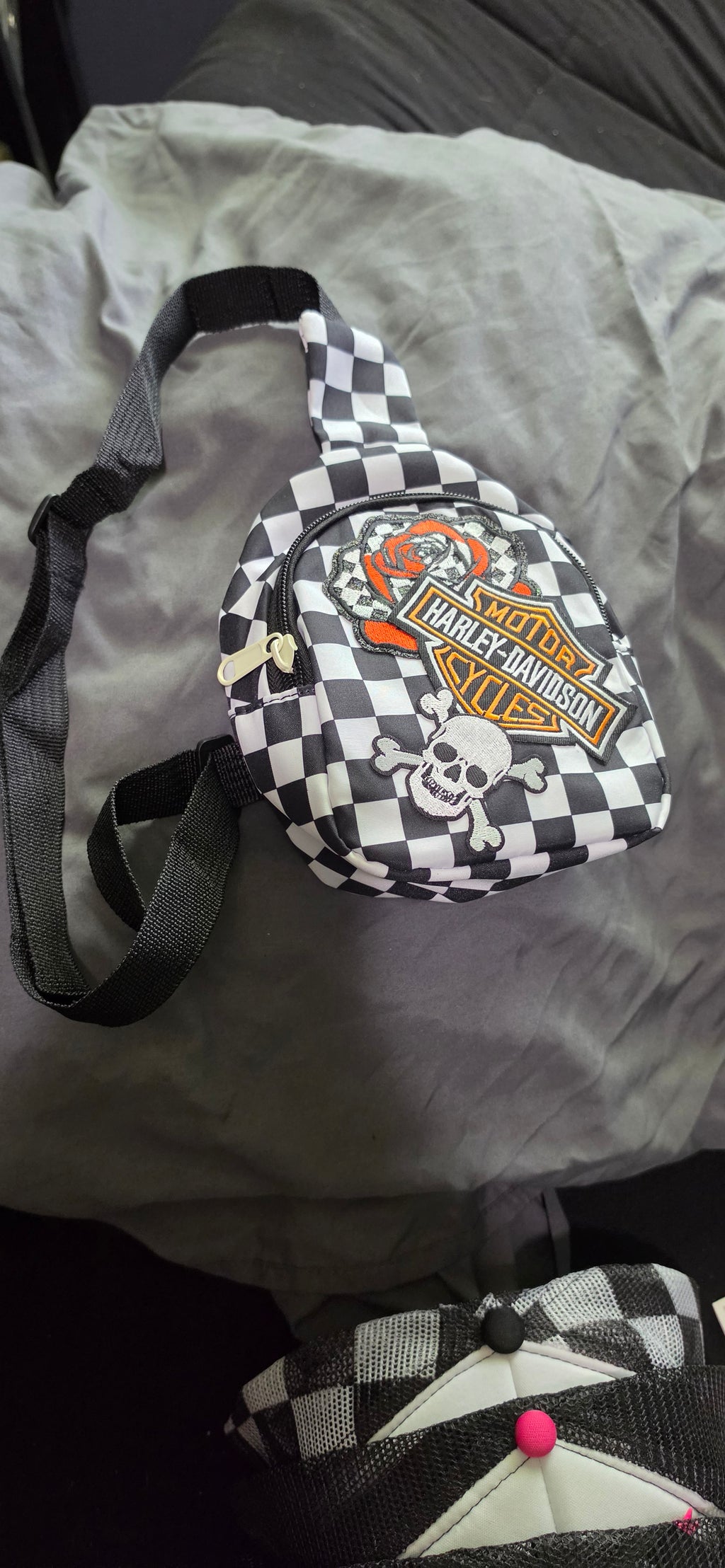Black & White Checkered Mini Backpack with Orange HD Patch