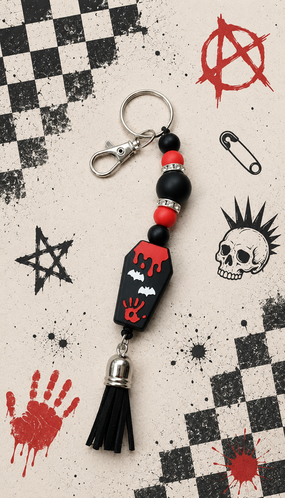 Coffin Cutie Beaded Keychain | Gothic Halloween Keychain | Spooky Cute Bag Charm | Witchy Gift for Her | Creepy Cute Accessory
