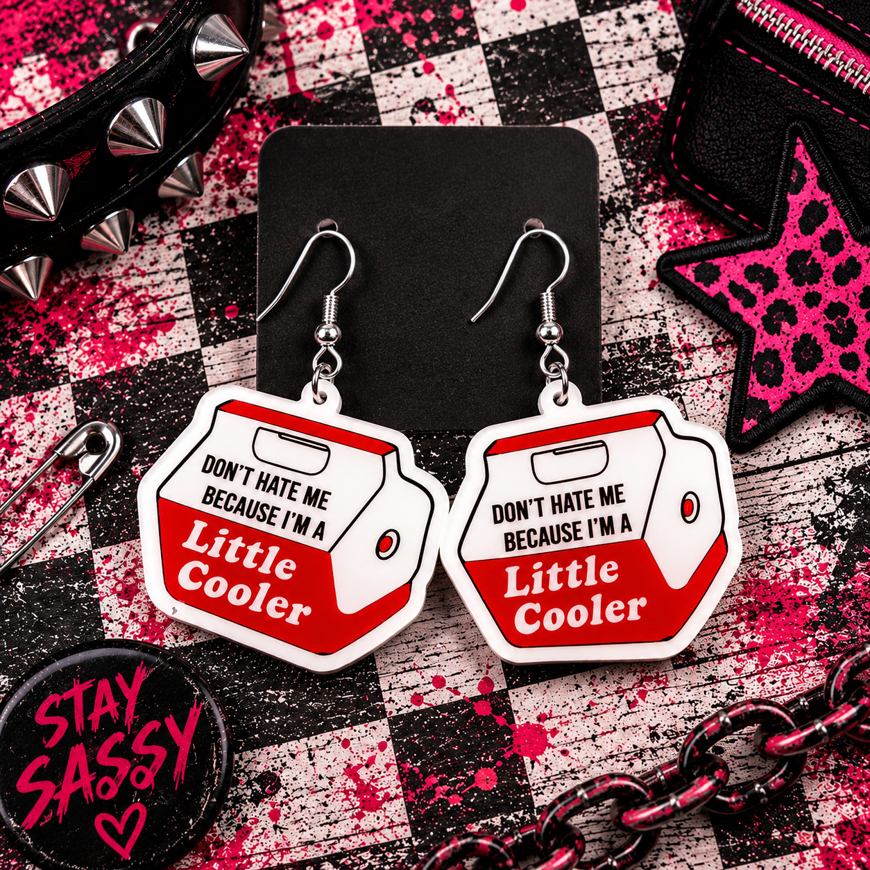 Red & White Acrylic Dangle Earrings: Baddie Sass Charms