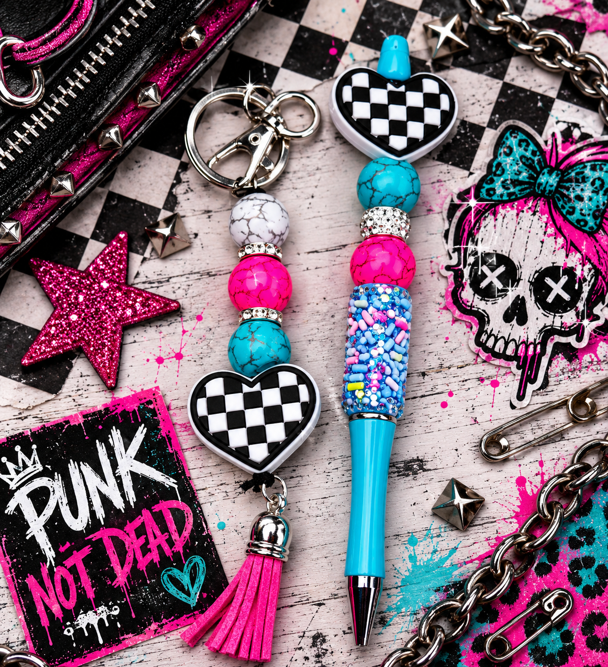Handmade Checkered Heart Keychain – Cute, Colorful & Full of Attitude