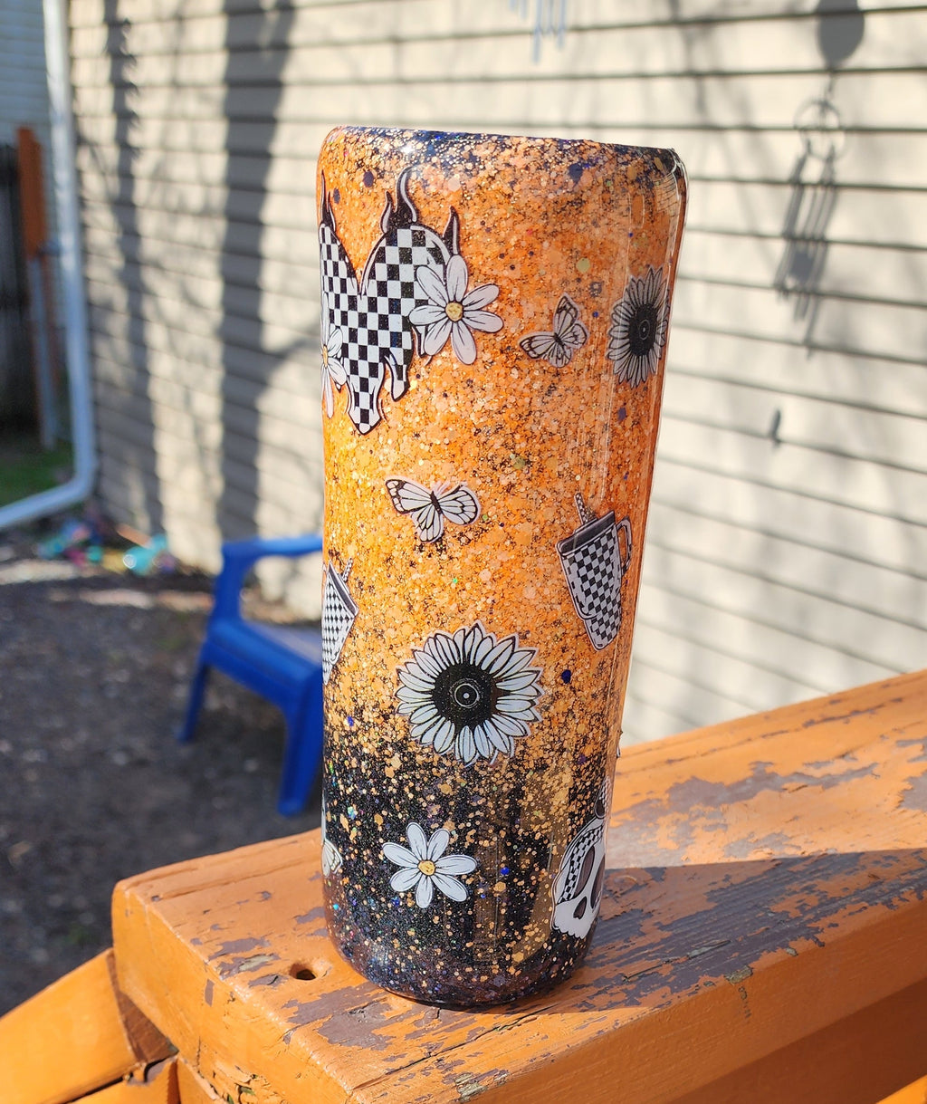 Suck It Up Buttercup Tumbler 20oz Stainless Steel Epoxy Cup, Orange Black Glitter Coffee Cup, Funny Sassy Insulated Drinkware