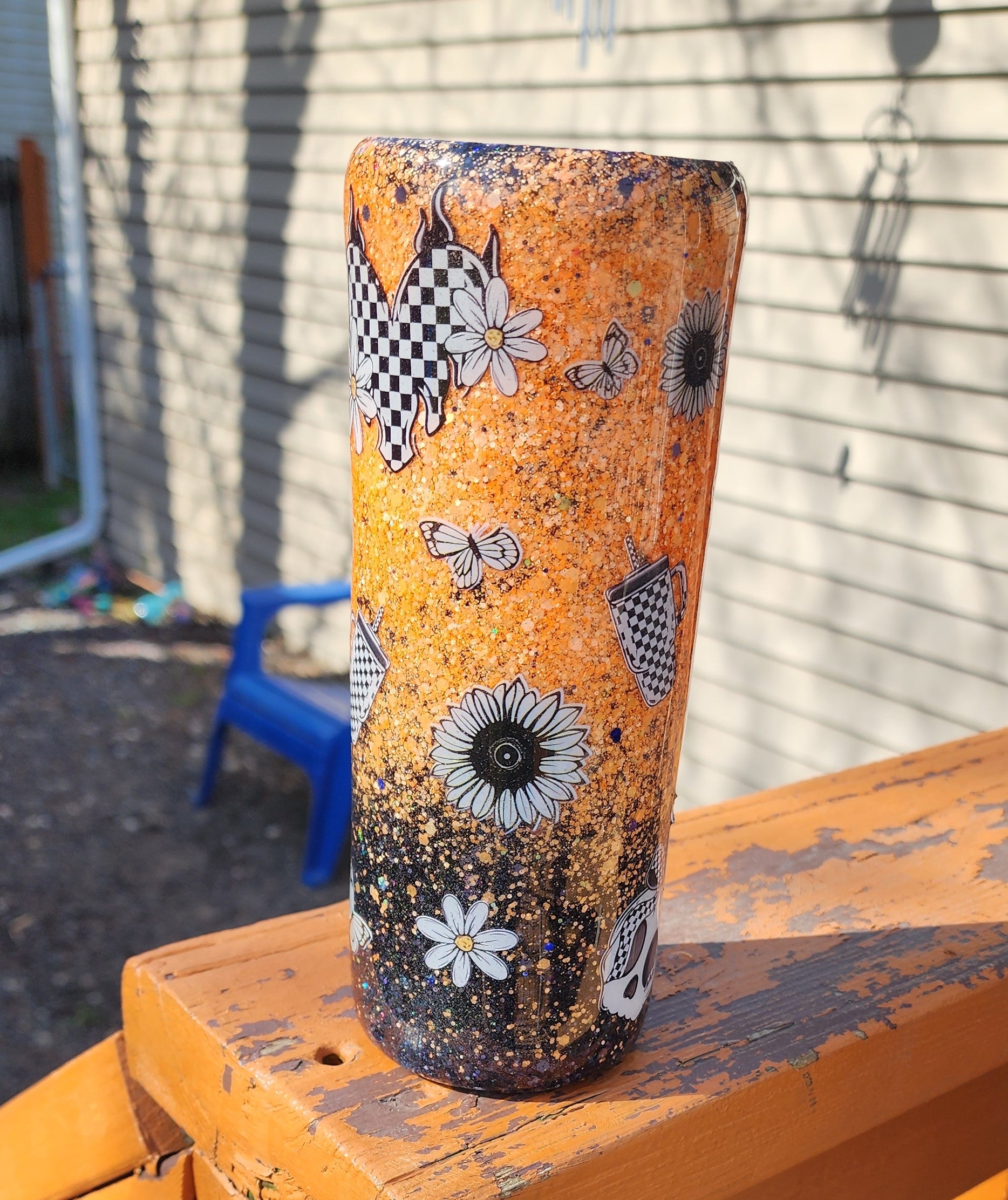 Suck It Up Buttercup Tumbler 20oz Stainless Steel Epoxy Cup, Orange Black Glitter Coffee Cup, Funny Sassy Insulated Drinkware