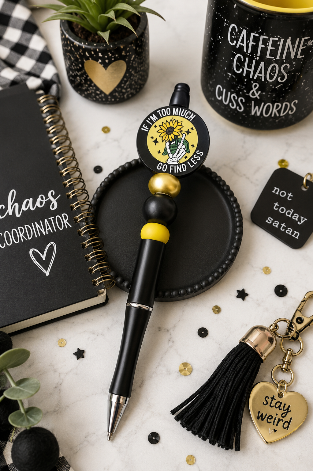If I'm Too Much Go Find Less Beaded Pen | Funny Handmade Refillable Pen | Sassy Office Gift