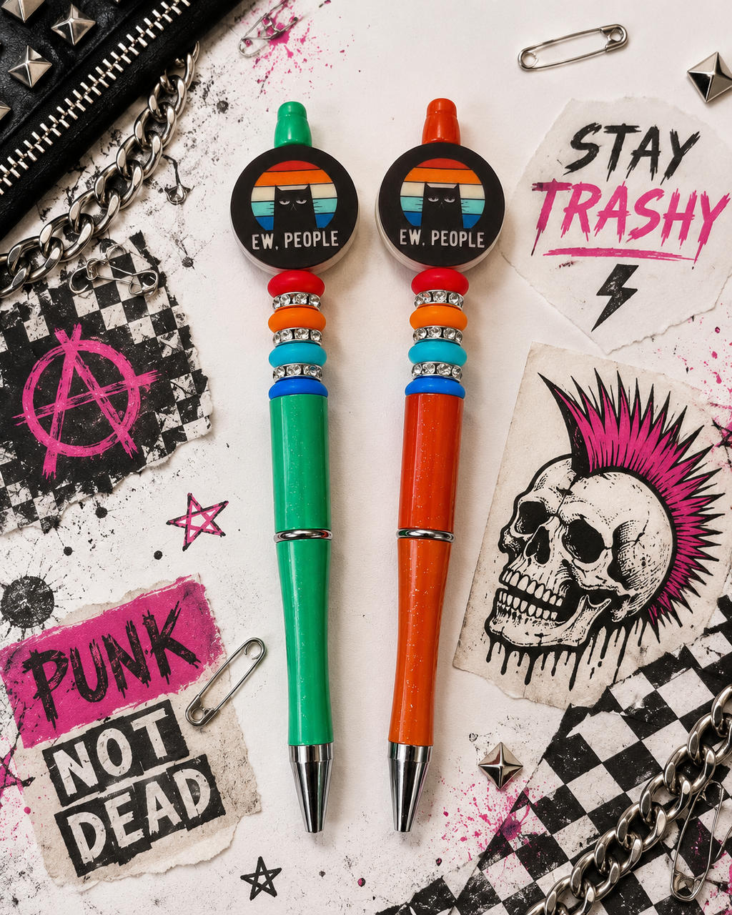 Funny Handmade Beaded Pens | Sarcastic Refillable Pens | Coworker Gift | Office Desk Accessory | Cute but Feral | Eww People | Stay Trashy | Cereal Killer