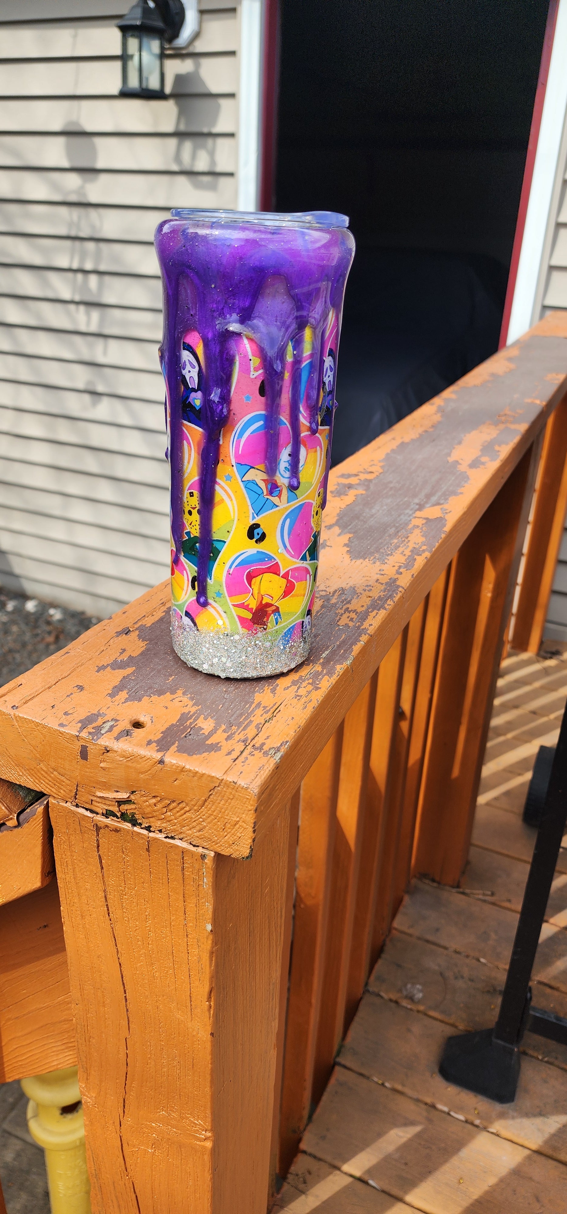 Neon Spooky Tumbler 20oz – Purple Drip Epoxy Cup, Glow Halloween Drinkware, Gothic Cute Coffee Cup, Stainless Steel