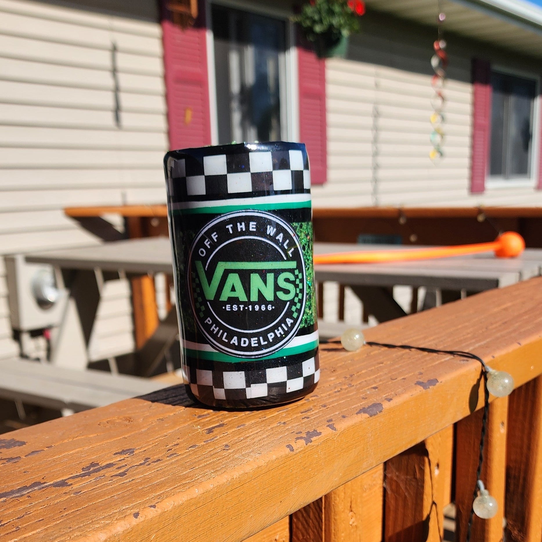 Green Checkered 16oz Stainless Steel Tumbler | Aesthetic Coffee Cup | Retro Checkerboard Travel Mug | Handmade Skinny Tumbler Gift