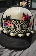 Checkered MAMA Trucker Hat – Retro Vibes Patch Snapback, Black & White Mom Hat, Trendy Checkered Trucker Cap