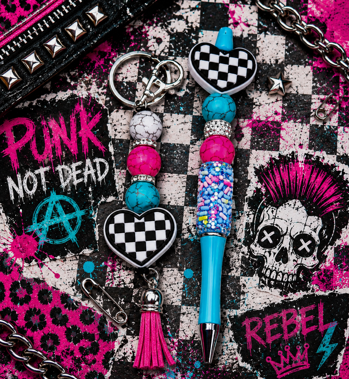 Handmade Checkered Heart Keychain – Cute, Colorful & Full of Attitude